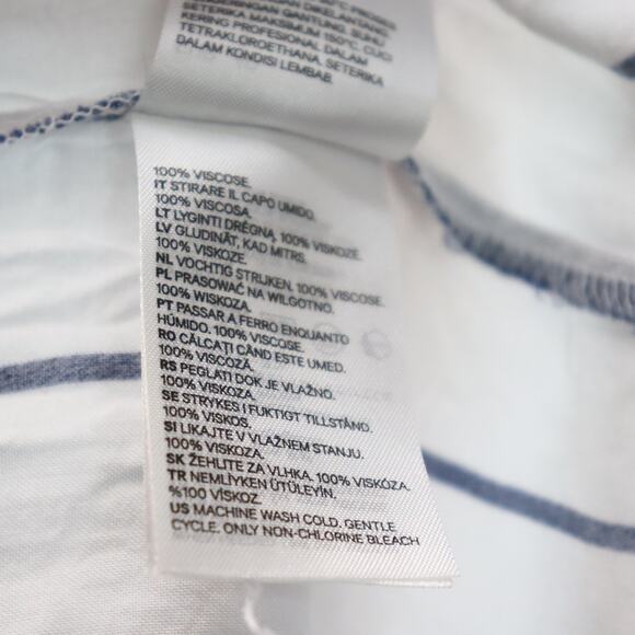 H&M Striped Sundress Size 8 White Blue Ruffle Neck Sleeveless Viscose Midi - Picture 8 of 8